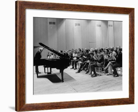 Pianist Artur Rubinstein Taking Bow Next to Grand Piano as Audience Enthusiastically Responds-null-Framed Premium Photographic Print