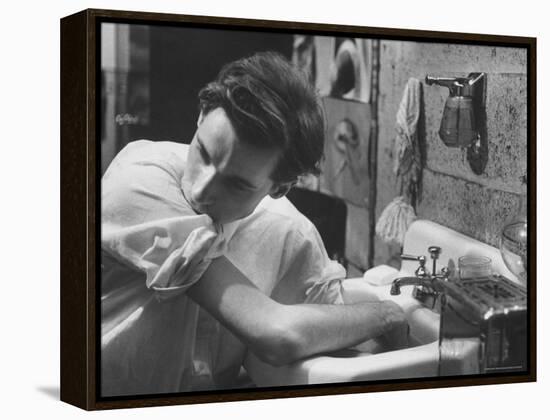 Pianist Glenn Gould Soaking His Hands in Sink to Limber Up His Fingers Before in Studio-Gordon Parks-Framed Premier Image Canvas