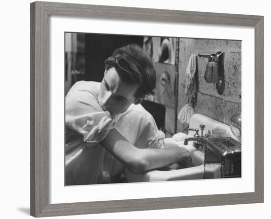 Pianist Glenn Gould Soaking His Hands in Sink to Limber Up His Fingers Before in Studio-Gordon Parks-Framed Premium Photographic Print