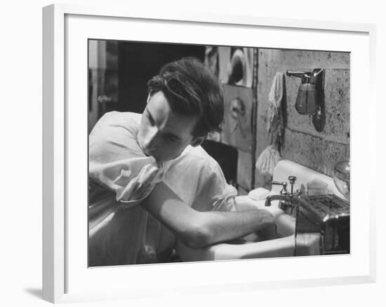 Pianist Glenn Gould Soaking His Hands in Sink to Limber Up His Fingers Before in Studio-Gordon Parks-Framed Premium Photographic Print