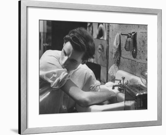 Pianist Glenn Gould Soaking His Hands in Sink to Limber Up His Fingers Before in Studio-Gordon Parks-Framed Premium Photographic Print