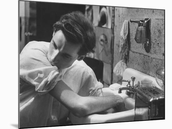 Pianist Glenn Gould Soaking His Hands in Sink to Limber Up His Fingers Before in Studio-Gordon Parks-Mounted Premium Photographic Print