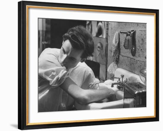 Pianist Glenn Gould Soaking His Hands in Sink to Limber Up His Fingers Before in Studio-Gordon Parks-Framed Premium Photographic Print