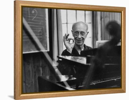 Pianist Rudolf Serkin Signifying Approval to Unseen Class He is Conducting-Gjon Mili-Framed Premier Image Canvas