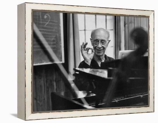 Pianist Rudolf Serkin Signifying Approval to Unseen Class He is Conducting-Gjon Mili-Framed Premier Image Canvas