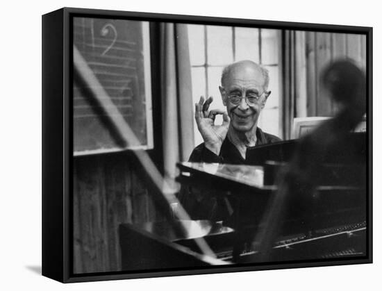 Pianist Rudolf Serkin Signifying Approval to Unseen Class He is Conducting-Gjon Mili-Framed Premier Image Canvas