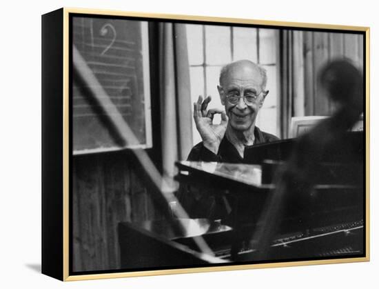 Pianist Rudolf Serkin Signifying Approval to Unseen Class He is Conducting-Gjon Mili-Framed Premier Image Canvas