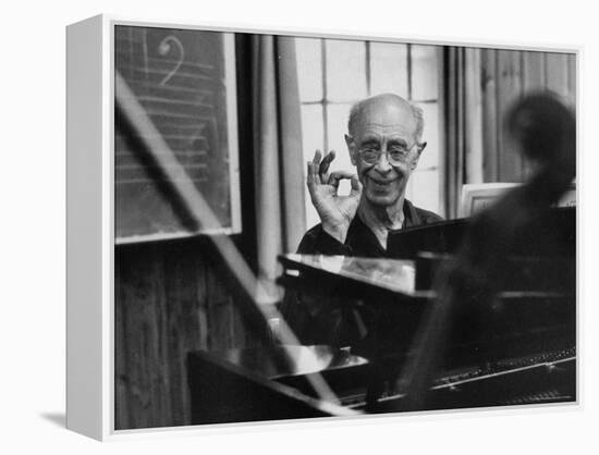 Pianist Rudolf Serkin Signifying Approval to Unseen Class He is Conducting-Gjon Mili-Framed Premier Image Canvas