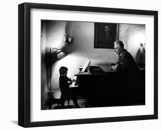 Piano Teacher Giving Lesson to Young Student in a Carnegie Hall Studio-Alfred Eisenstaedt-Framed Photographic Print