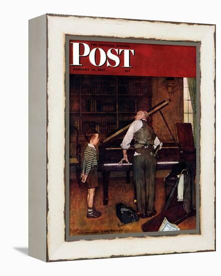 "Piano Tuner" Saturday Evening Post Cover, January 11,1947-Norman Rockwell-Framed Premier Image Canvas