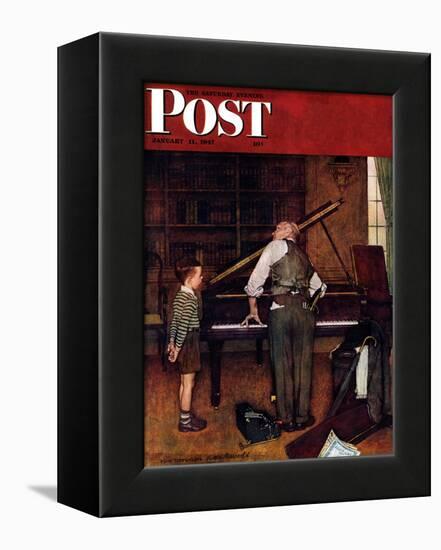 "Piano Tuner" Saturday Evening Post Cover, January 11,1947-Norman Rockwell-Framed Premier Image Canvas