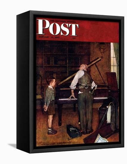 "Piano Tuner" Saturday Evening Post Cover, January 11,1947-Norman Rockwell-Framed Premier Image Canvas