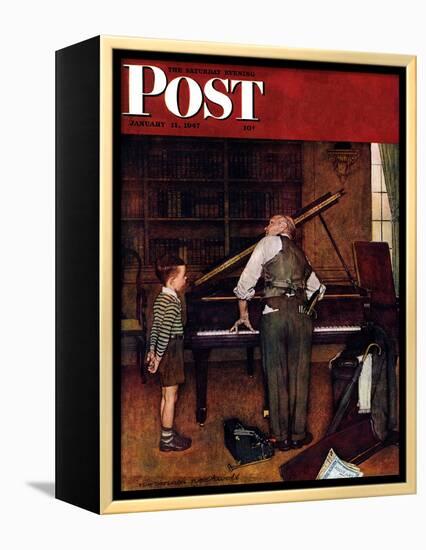 "Piano Tuner" Saturday Evening Post Cover, January 11,1947-Norman Rockwell-Framed Premier Image Canvas