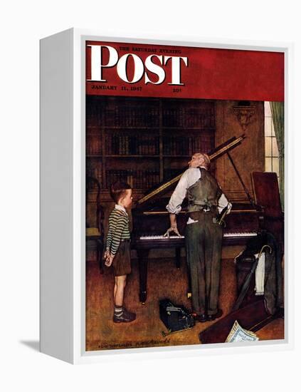 "Piano Tuner" Saturday Evening Post Cover, January 11,1947-Norman Rockwell-Framed Premier Image Canvas