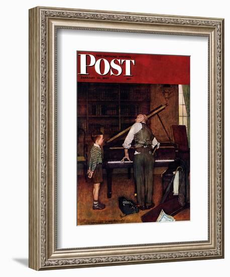 "Piano Tuner" Saturday Evening Post Cover, January 11,1947-Norman Rockwell-Framed Giclee Print