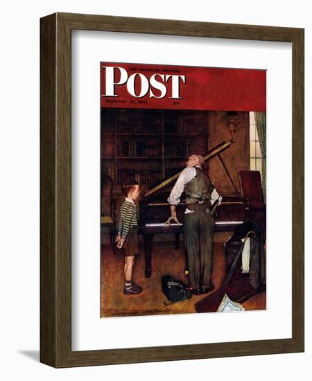 "Piano Tuner" Saturday Evening Post Cover, January 11,1947-Norman Rockwell-Framed Giclee Print