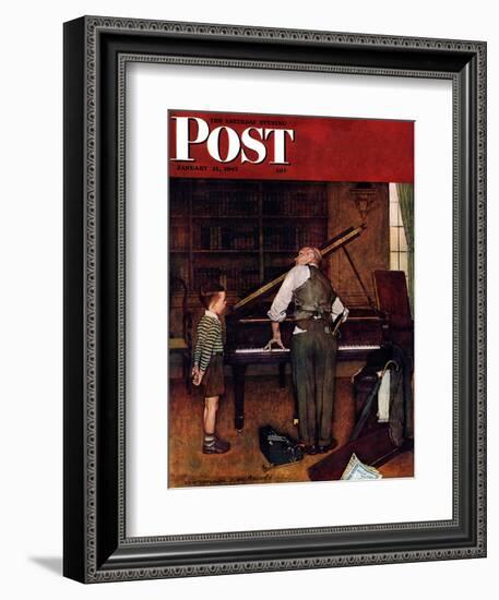 "Piano Tuner" Saturday Evening Post Cover, January 11,1947-Norman Rockwell-Framed Giclee Print