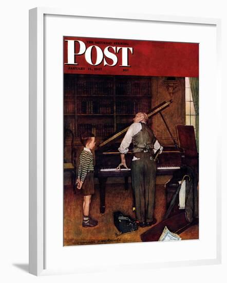 "Piano Tuner" Saturday Evening Post Cover, January 11,1947-Norman Rockwell-Framed Giclee Print