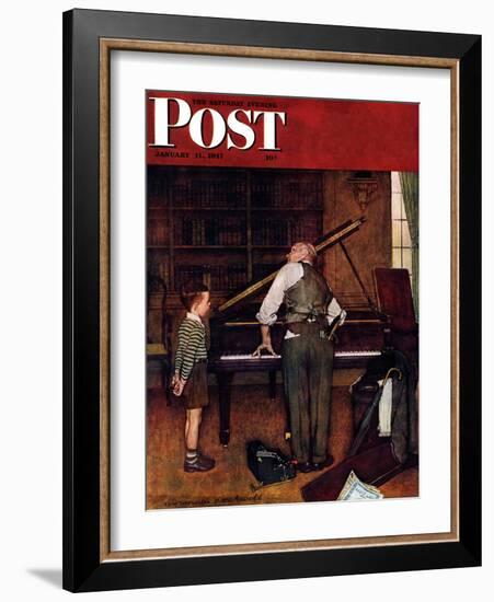 "Piano Tuner" Saturday Evening Post Cover, January 11,1947-Norman Rockwell-Framed Premium Giclee Print