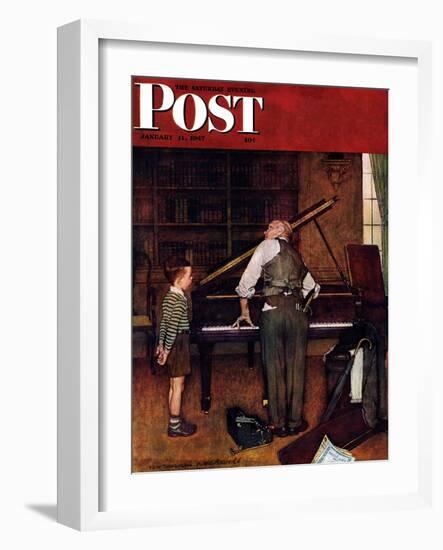 "Piano Tuner" Saturday Evening Post Cover, January 11,1947-Norman Rockwell-Framed Premium Giclee Print