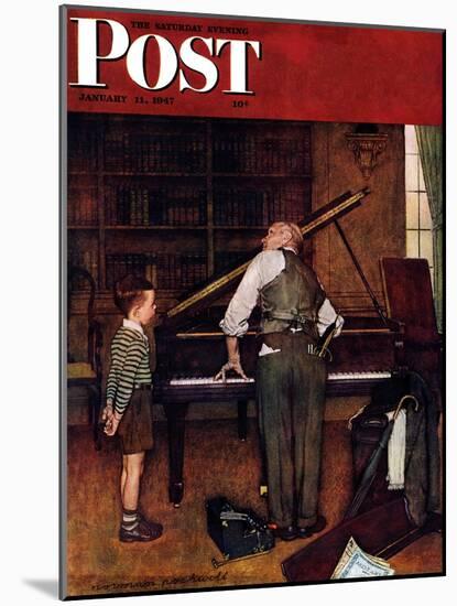 "Piano Tuner" Saturday Evening Post Cover, January 11,1947-Norman Rockwell-Mounted Premium Giclee Print