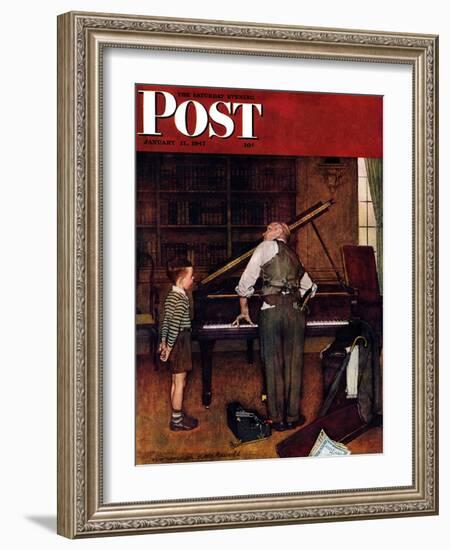 "Piano Tuner" Saturday Evening Post Cover, January 11,1947-Norman Rockwell-Framed Giclee Print