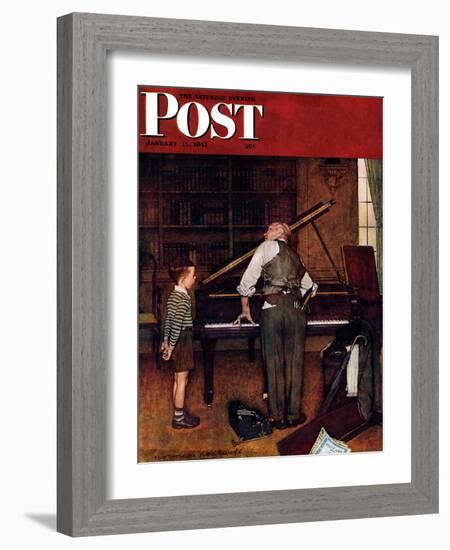 "Piano Tuner" Saturday Evening Post Cover, January 11,1947-Norman Rockwell-Framed Giclee Print