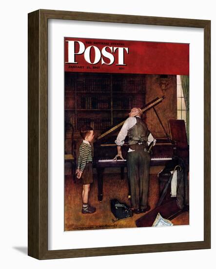 "Piano Tuner" Saturday Evening Post Cover, January 11,1947-Norman Rockwell-Framed Giclee Print