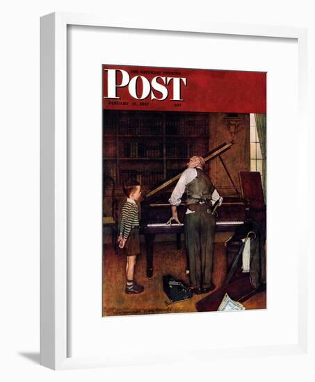 "Piano Tuner" Saturday Evening Post Cover, January 11,1947-Norman Rockwell-Framed Giclee Print