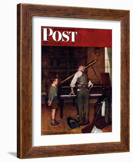 "Piano Tuner" Saturday Evening Post Cover, January 11,1947-Norman Rockwell-Framed Giclee Print