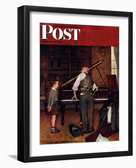 "Piano Tuner" Saturday Evening Post Cover, January 11,1947-Norman Rockwell-Framed Giclee Print