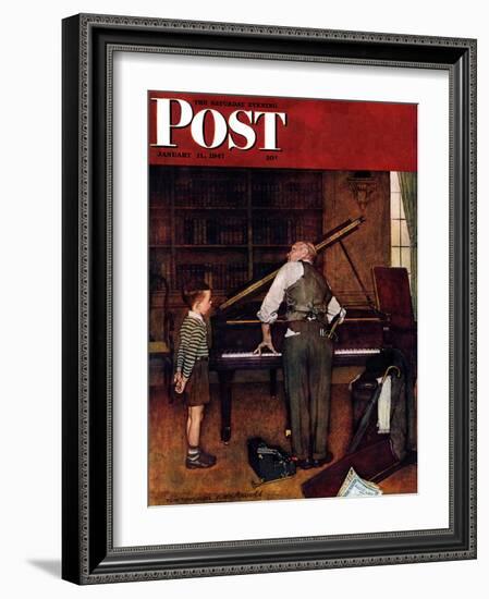 "Piano Tuner" Saturday Evening Post Cover, January 11,1947-Norman Rockwell-Framed Giclee Print