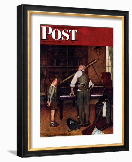 "Piano Tuner" Saturday Evening Post Cover, January 11,1947-Norman Rockwell-Framed Giclee Print