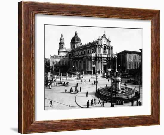 Piazza Del Duomo in Catania, with the Cathedral Dedicated to St. Agatha and the Elephant-Giacomo Brogi-Framed Photographic Print