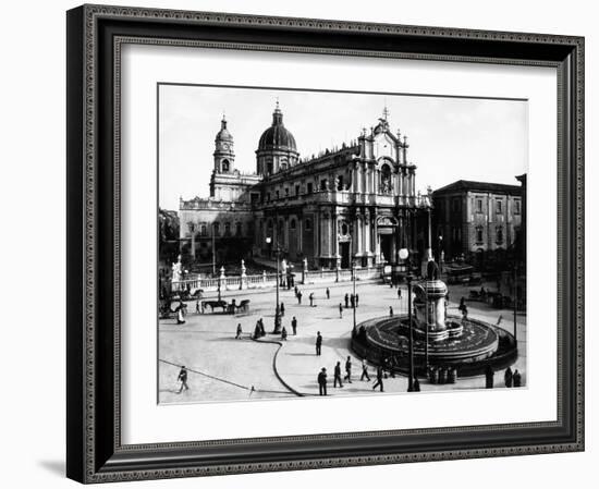 Piazza Del Duomo in Catania, with the Cathedral Dedicated to St. Agatha and the Elephant-Giacomo Brogi-Framed Photographic Print