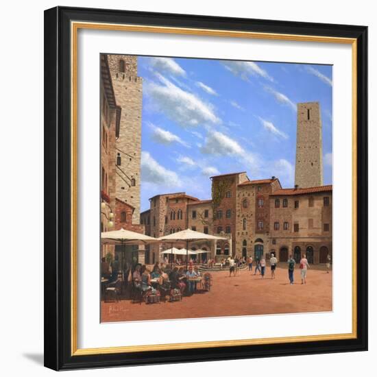 Piazza Della Cisterna San Gimignano Tuscany-Richard Harpum-Framed Art Print