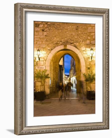 Piazza Ix Aprile, Gateway Through Torre Dell Orologio, Taormina, Sicily, Italy-Martin Child-Framed Photographic Print