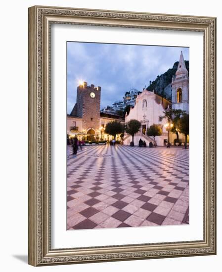 Piazza Ix Aprile, with the Torre Dell Orologio and San Giuseppe Church, Taormina, Sicily, Italy-Martin Child-Framed Photographic Print