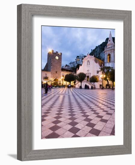 Piazza Ix Aprile, with the Torre Dell Orologio and San Giuseppe Church, Taormina, Sicily, Italy-Martin Child-Framed Photographic Print