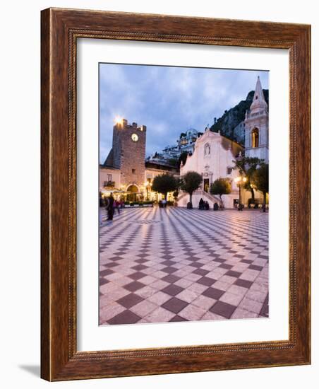 Piazza Ix Aprile, with the Torre Dell Orologio and San Giuseppe Church, Taormina, Sicily, Italy-Martin Child-Framed Photographic Print