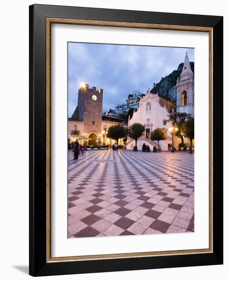 Piazza Ix Aprile, with the Torre Dell Orologio and San Giuseppe Church, Taormina, Sicily, Italy-Martin Child-Framed Photographic Print