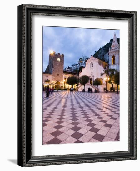 Piazza Ix Aprile, with the Torre Dell Orologio and San Giuseppe Church, Taormina, Sicily, Italy-Martin Child-Framed Photographic Print