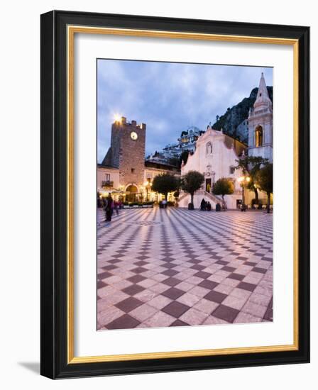 Piazza Ix Aprile, with the Torre Dell Orologio and San Giuseppe Church, Taormina, Sicily, Italy-Martin Child-Framed Photographic Print