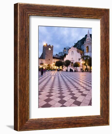 Piazza Ix Aprile, with the Torre Dell Orologio and San Giuseppe Church, Taormina, Sicily, Italy-Martin Child-Framed Photographic Print