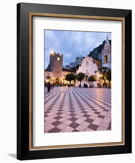 Piazza Ix Aprile, with the Torre Dell Orologio and San Giuseppe Church, Taormina, Sicily, Italy-Martin Child-Framed Photographic Print