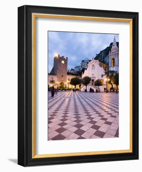 Piazza Ix Aprile, with the Torre Dell Orologio and San Giuseppe Church, Taormina, Sicily, Italy-Martin Child-Framed Photographic Print