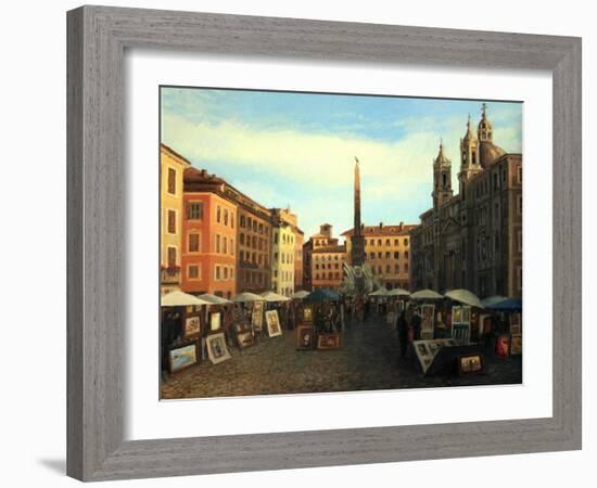 Piazza Navona In Rome-kirilstanchev-Framed Art Print