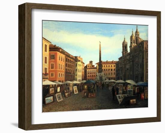 Piazza Navona In Rome-kirilstanchev-Framed Art Print