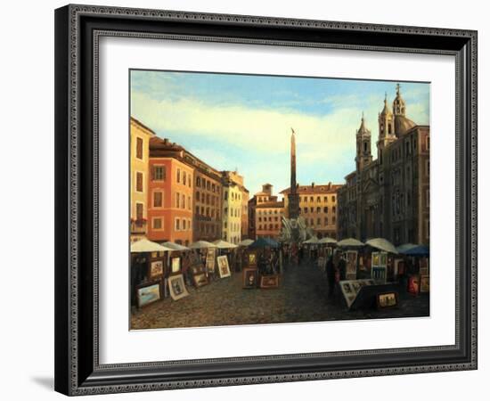 Piazza Navona In Rome-kirilstanchev-Framed Art Print