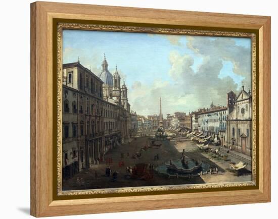 Piazza Navona (Piazza Navona) in Rome with the Fountain of Neptune in the Foreground, Oil Painting-Giovanni Paolo Pannini or Panini-Framed Premier Image Canvas